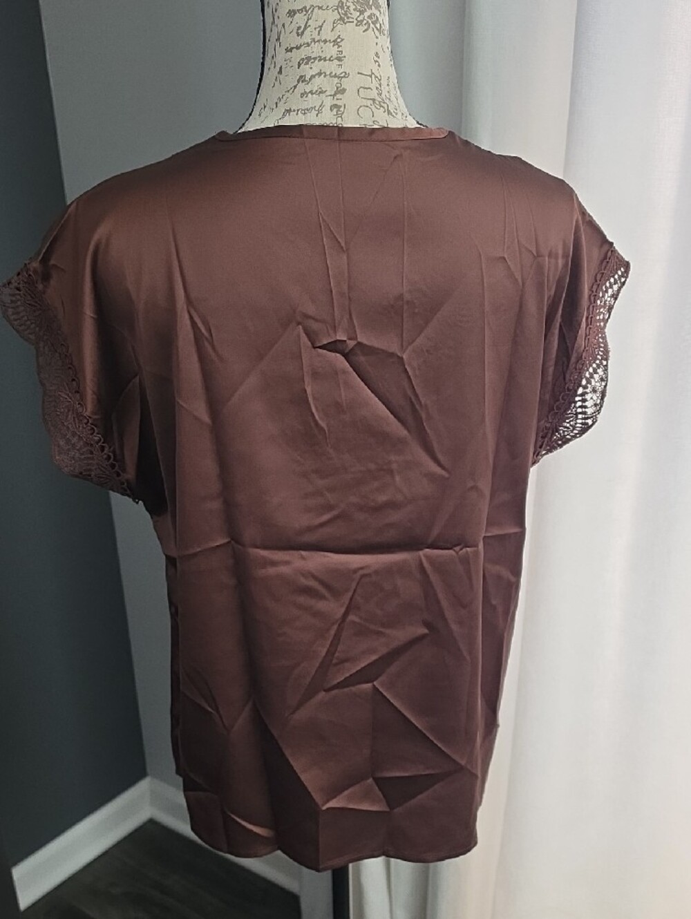 Lace-Trim V-Neck Top in Chocolate - Picture 5 of 8